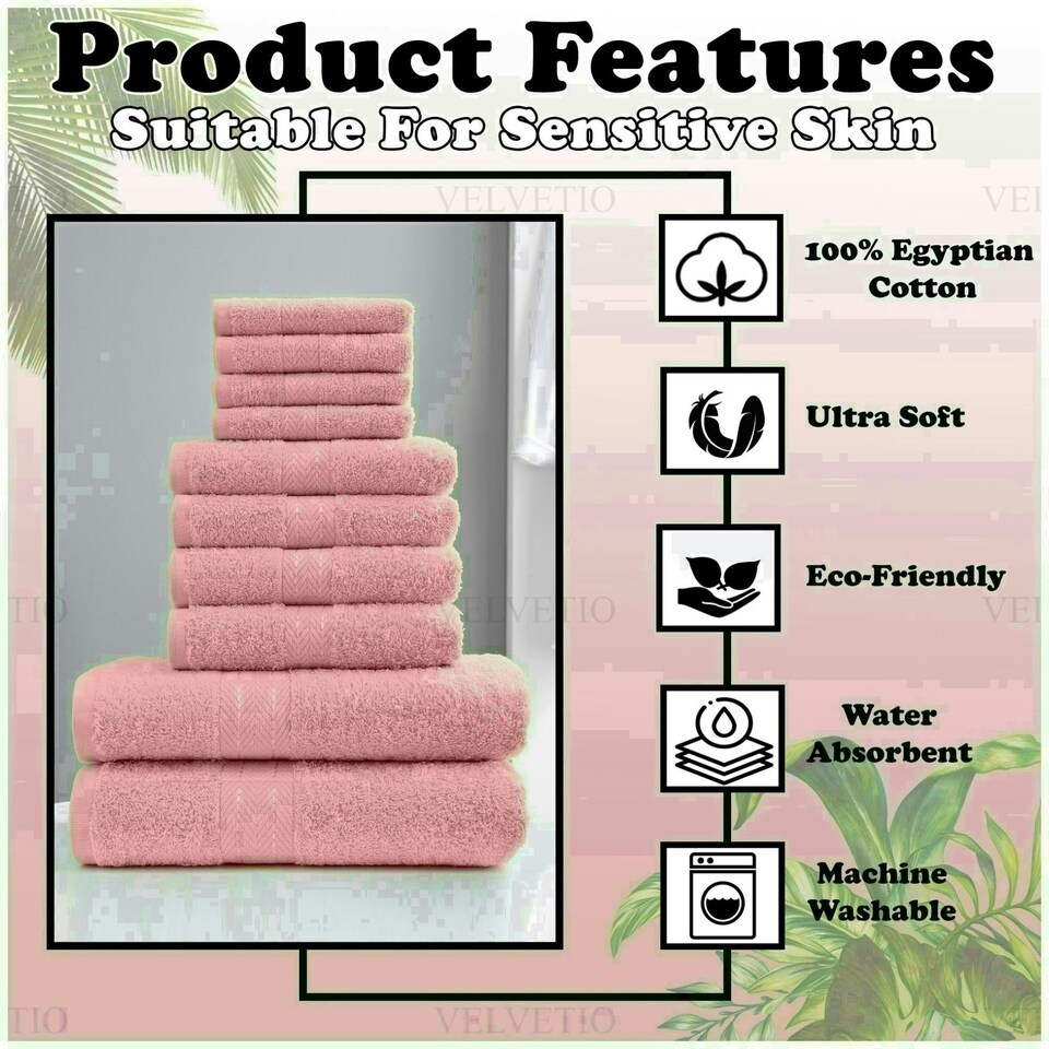 image 1 of VELVETIO 10 Piece Towel Bale Set Toronto Stripe Pattern - 100% Cotton, 450 GSM Pink | Blush Pink