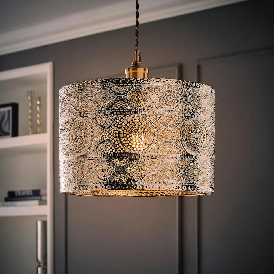 image 1 of ValueLights Moroccan Style Drum Silver Pendant Ceiling Light