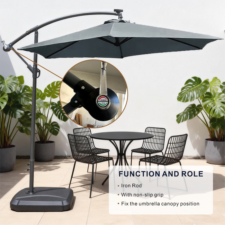 image 1 of Direct Wicker Cantilever Garden Parasol Outdoor Umbrella Sunshade with Crank Handle, Grey | Grey