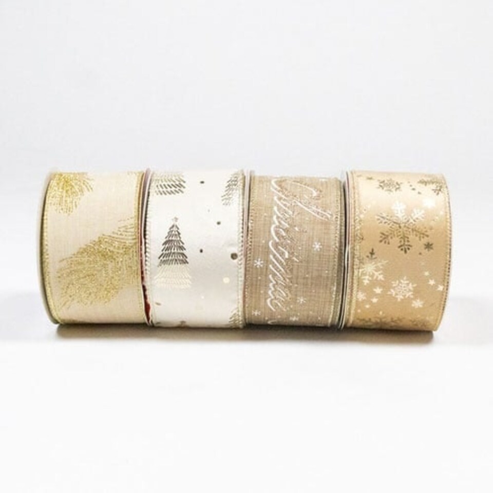 image 1 of Assorted Gold Luxury Christmas Decorative Wired Ribbon Reels 3m - Pack of 12