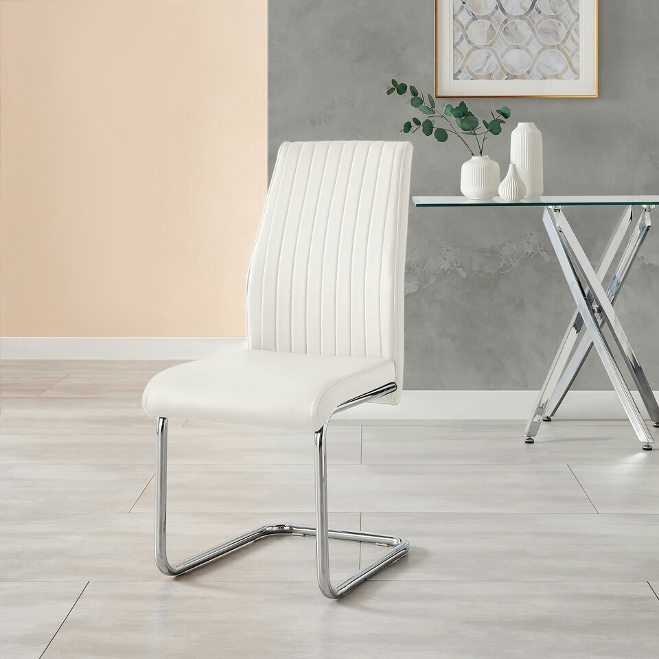 image 1 of Furniturebox 2x Lorenzo White Faux Leather Chrome Dining Chairs