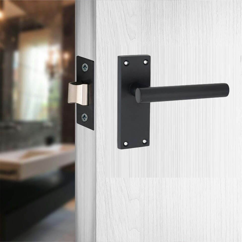image 1 of Golden Grace 6 Sets Victorian Straight T-Bar Door Handles Latch in Matt Black with 1 Pair of 3" Ball Bearing Hinges & Latches Pack - 120mm x 40mm Backplate Black