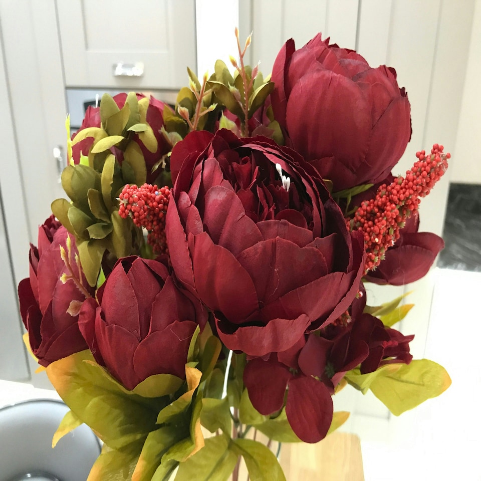 Best Artificial Vintage Burgundy Peony Bouquet spray for decoration wedding