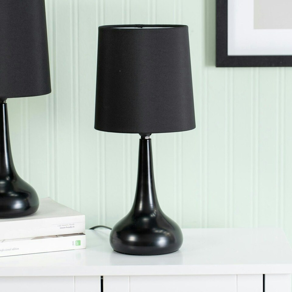 image 1 of ValueLights Teardrop Pair Black Touch Table Lamp Black Shade & Bulb Black