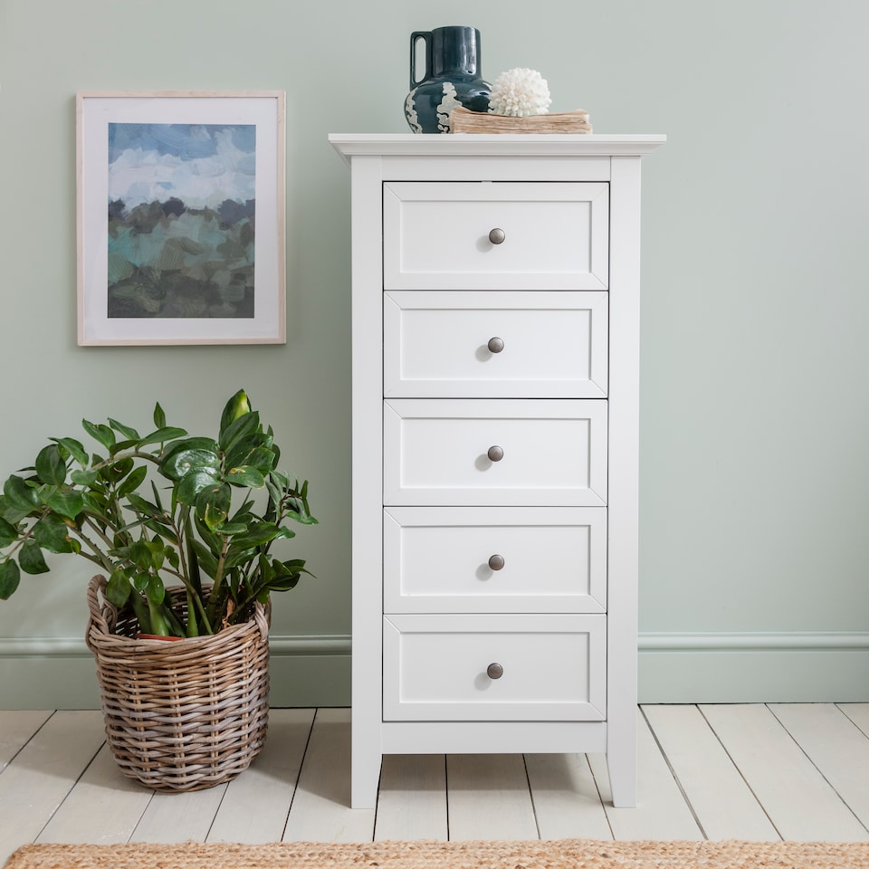 image 1 of Karlstad Chest of Drawers 5 Drawer Tall in Classic White
