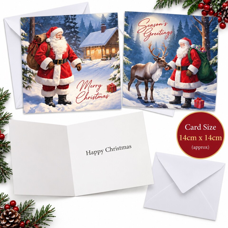 image 1 of 24 Christmas Cards With Envelopes Father Christmas and Reindeer