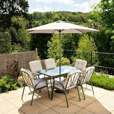 Hectare 6 Seater Outdoor Furniture Rectangular Glass Table with Parasol Grey