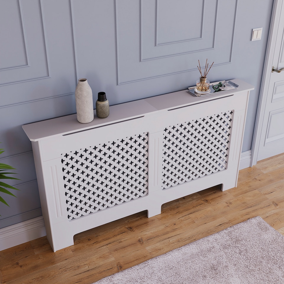 image 1 of Vida Designs Oxford Radiator Cover Painted MDF Cabinet, White, 152cm