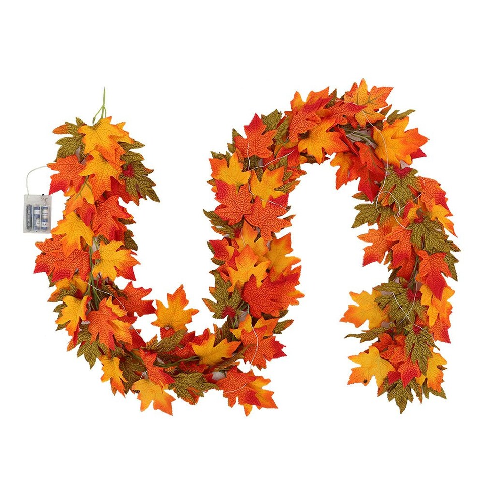 image 1 of Living and Home Maple Leaf Garland with Lights - 2m Halloween Decor