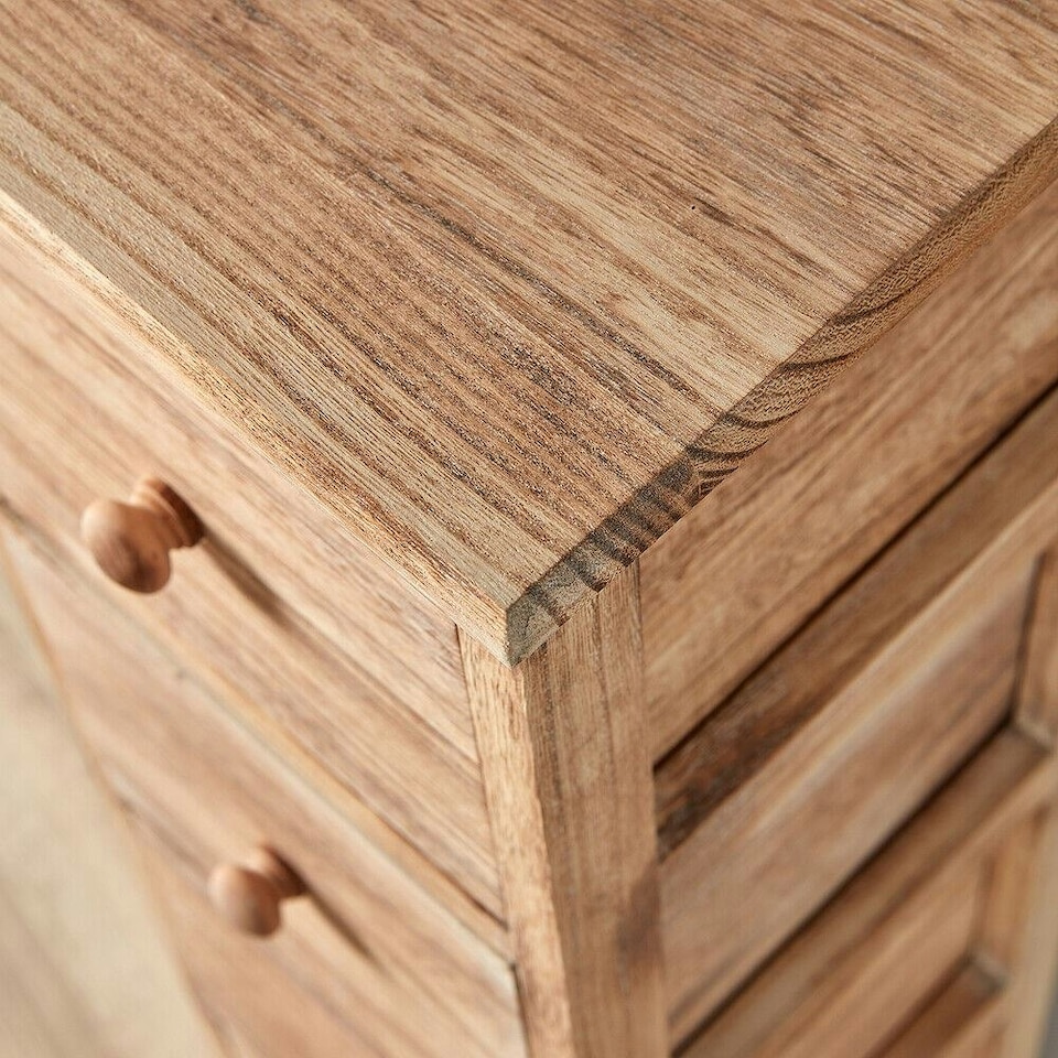 image 1 of 5 Drawer Chest Natural Wooden Tallboy Bedroom Storage Organiser Fully Assembled