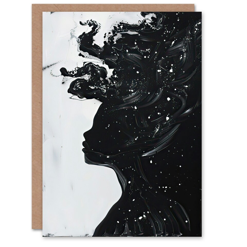image 1 of Woman Stars Abstract Portrait White Him Her Birthday Card