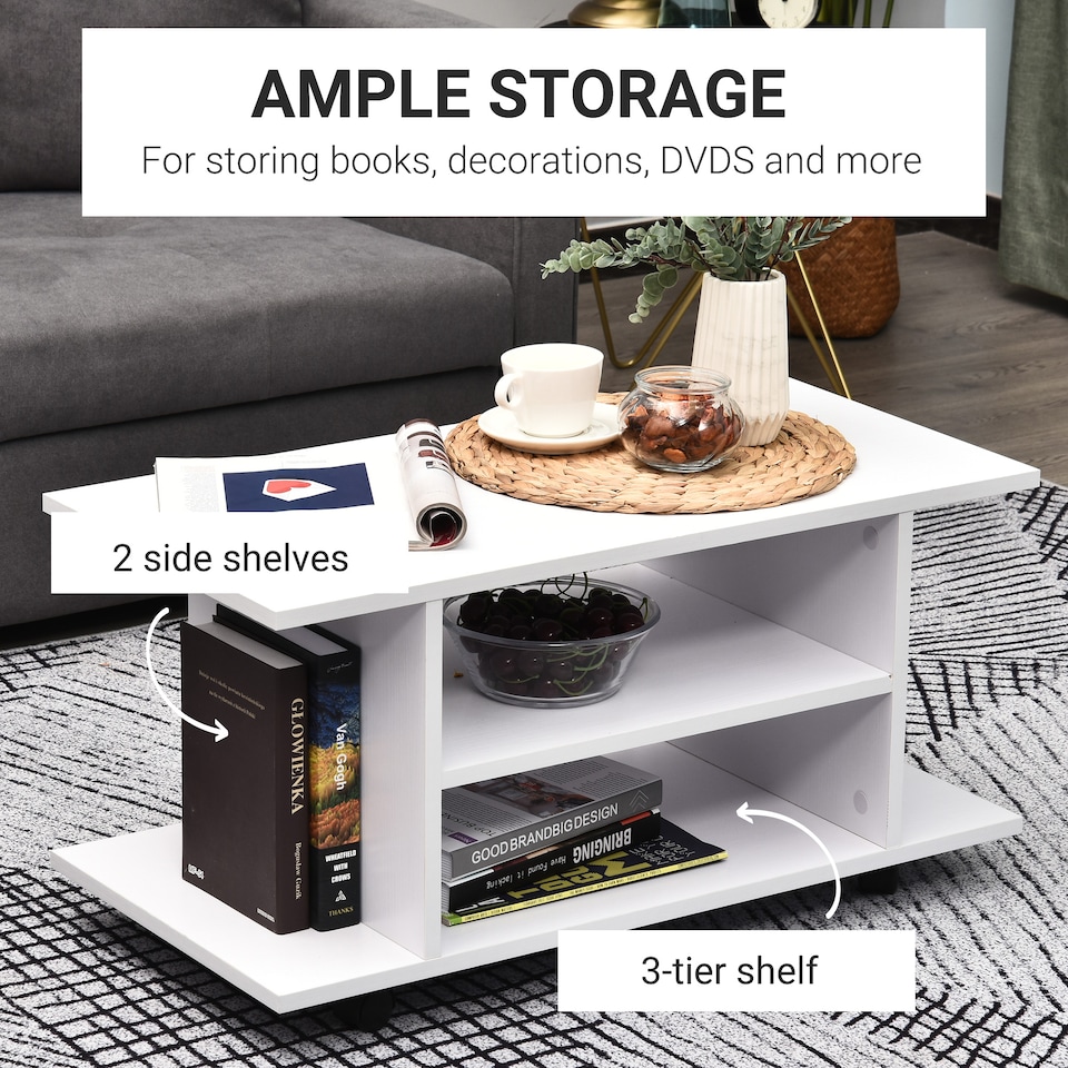 image 1 of HOMCOM Modern TV Cabinet Stand Storage Shelves Table Mobile Bedroom Furniture Bookshelf Bookcase White