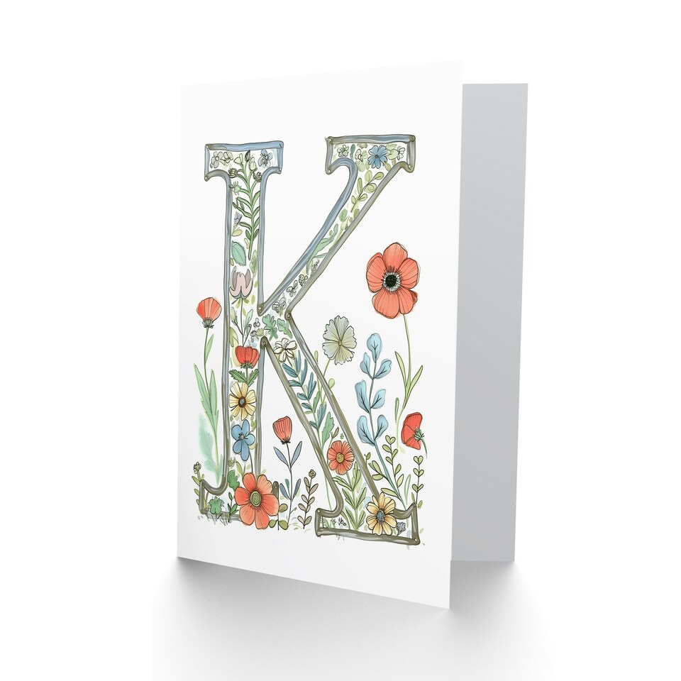 image 1 of Letter K Watercolour Wildflowers Delicate Her Birthday Card