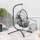 image 5 of Outsunny Outdoor Swing Chair with Thick Padded Cushion, Patio Hanging Chair with Metal Stand, Foldable Basket Egg Chair with Cup Holder, Rope Structure, for Indoor and Outdoor, Grey | Grey