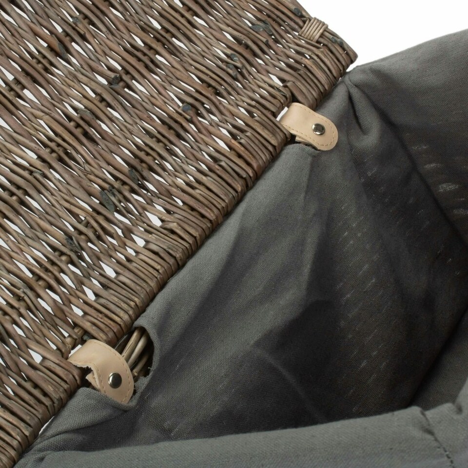 image 1 of Antique Wash Finish Storage Hamper with Grey Sage Lining Brown | Brown | S