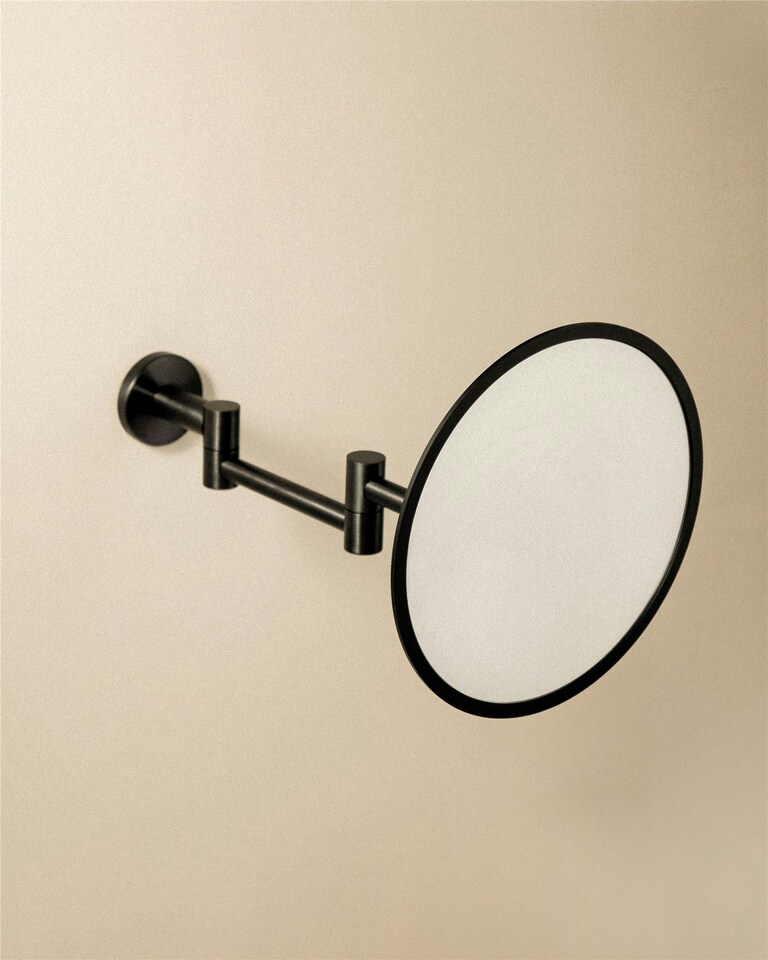 image 1 of Cosmic Magnifying Mirror with Screws & Durable Metal for Bathroom, Brushed Black | Multi