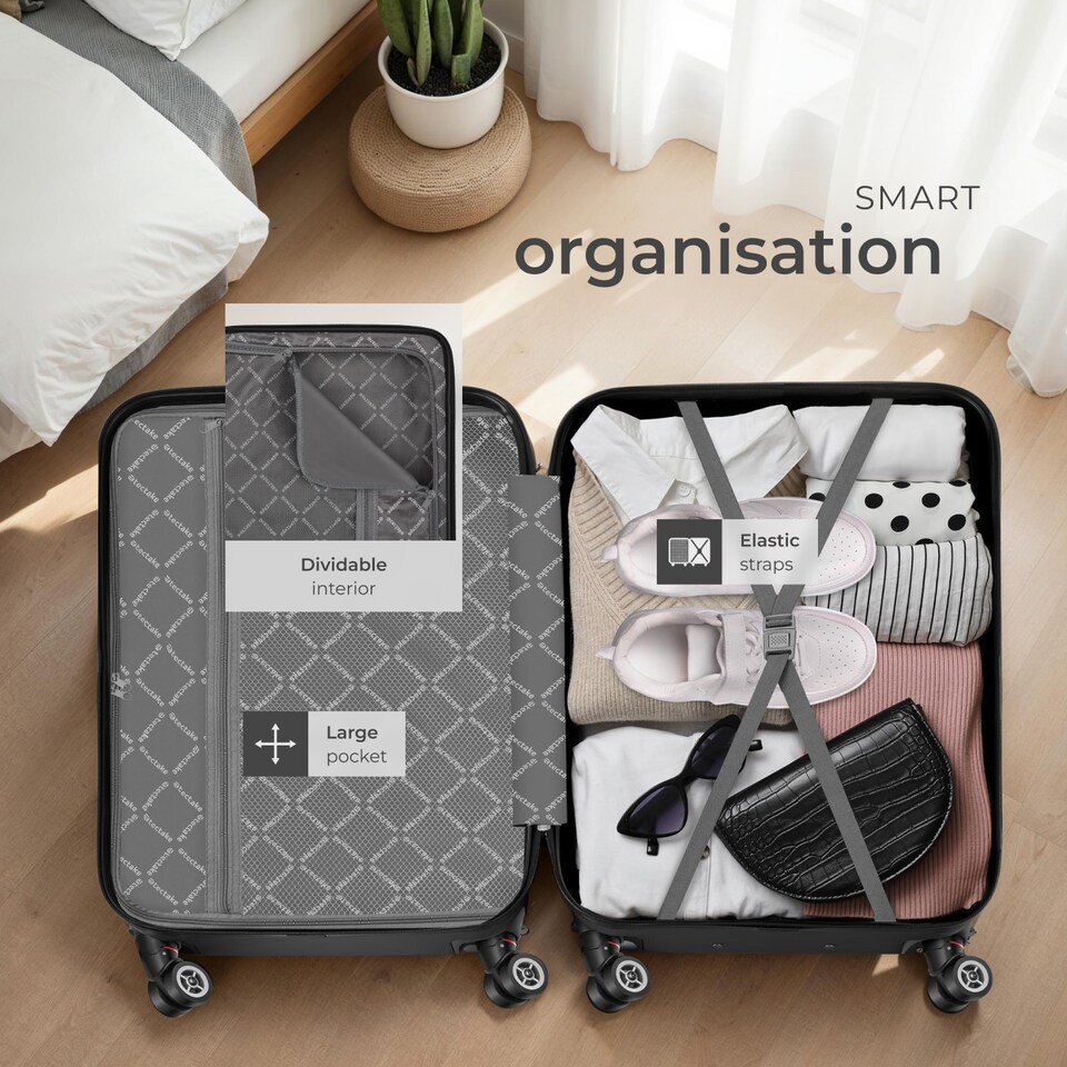 image 1 of Suitcase Set - 3 hard-shell suitcases with telescopic handle, removable wheels | Black | black | 1