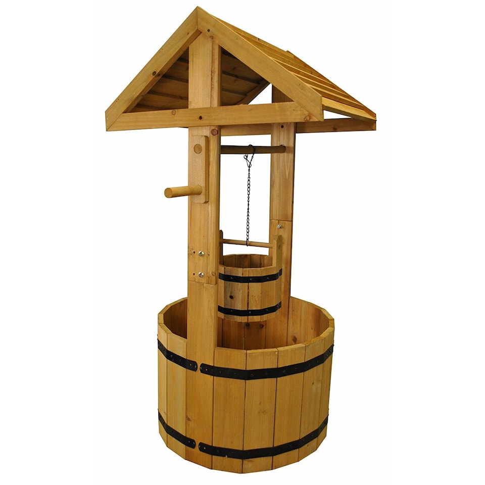 image 1 of Large Wooden Garden Wishing Well Planter