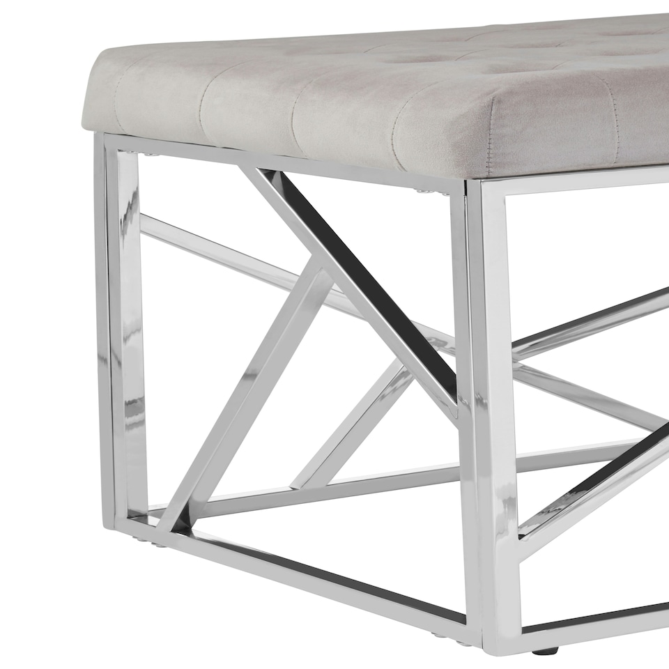 image 1 of Allure Mink Velvet Bench with Silver Finish Frame Silver