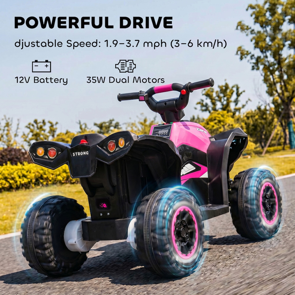 image 1 of HOMCOM 12V Electric Quad Bikes for Kids Ride On Car ATV Toy for 3-5 Years Pink