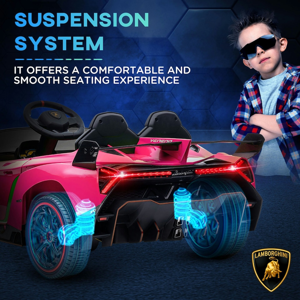 image 1 of HOMCOM Lamborghini Veneno Licensed Electric Ride-on Car w/ Remote- Pink