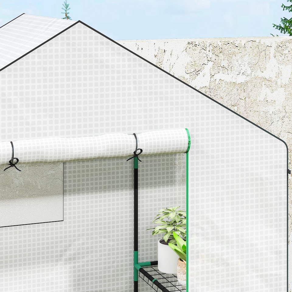 image 1 of Outsunny Walk-in Greenhouse with 4 Shelves, Outdoor Small Greenhouse, White