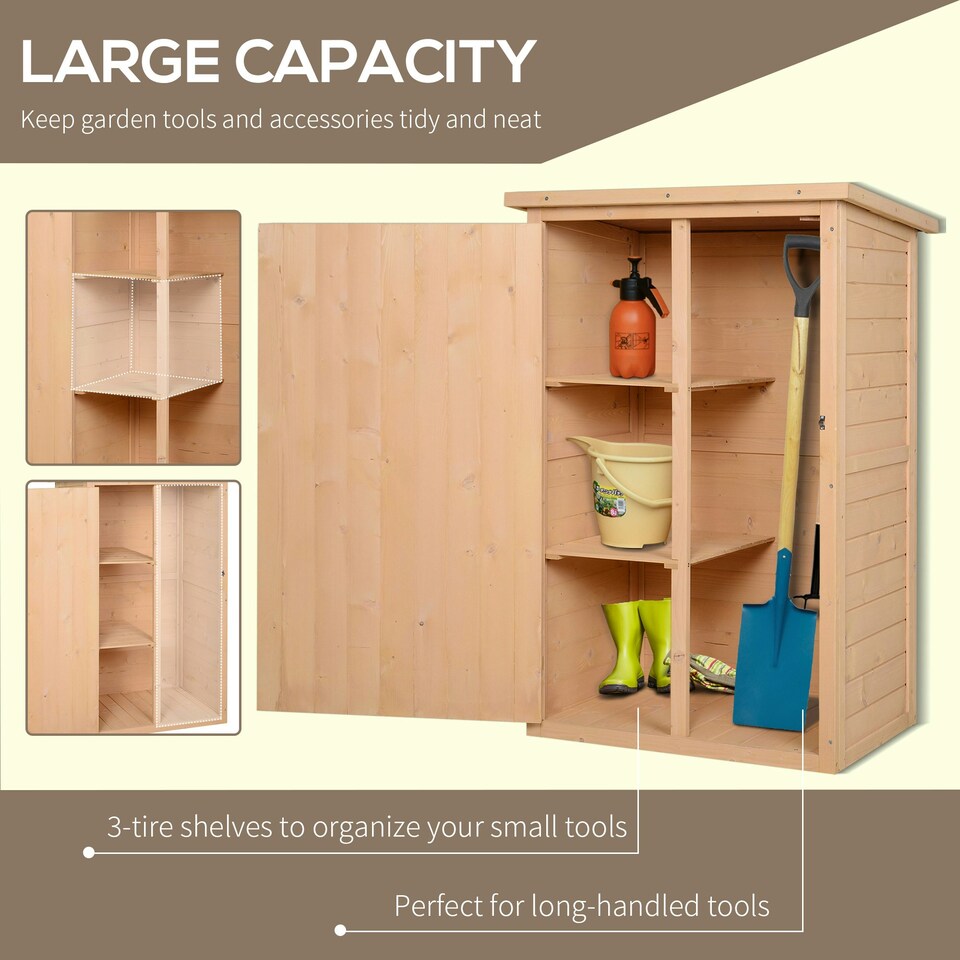 image 1 of Outsunny Garden Shed Outdoor Tool Storage w/ 2 Shelve 75 x 56 x115cm Natural