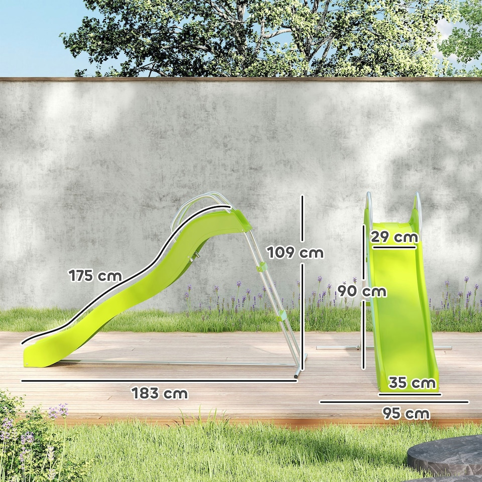 image 1 of AIYAPLAY Freestanding Garden Wavy Slide for Kids with Climbing Ladder, Green