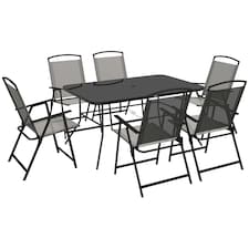 Outsunny 7 Pieces Garden Table and Chairs with Tempered Glass Top Grey