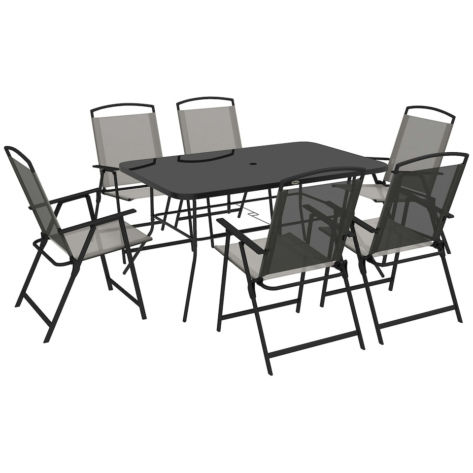 image 1 of Outsunny 7 Pieces Garden Table and Chairs with Tempered Glass Top Grey