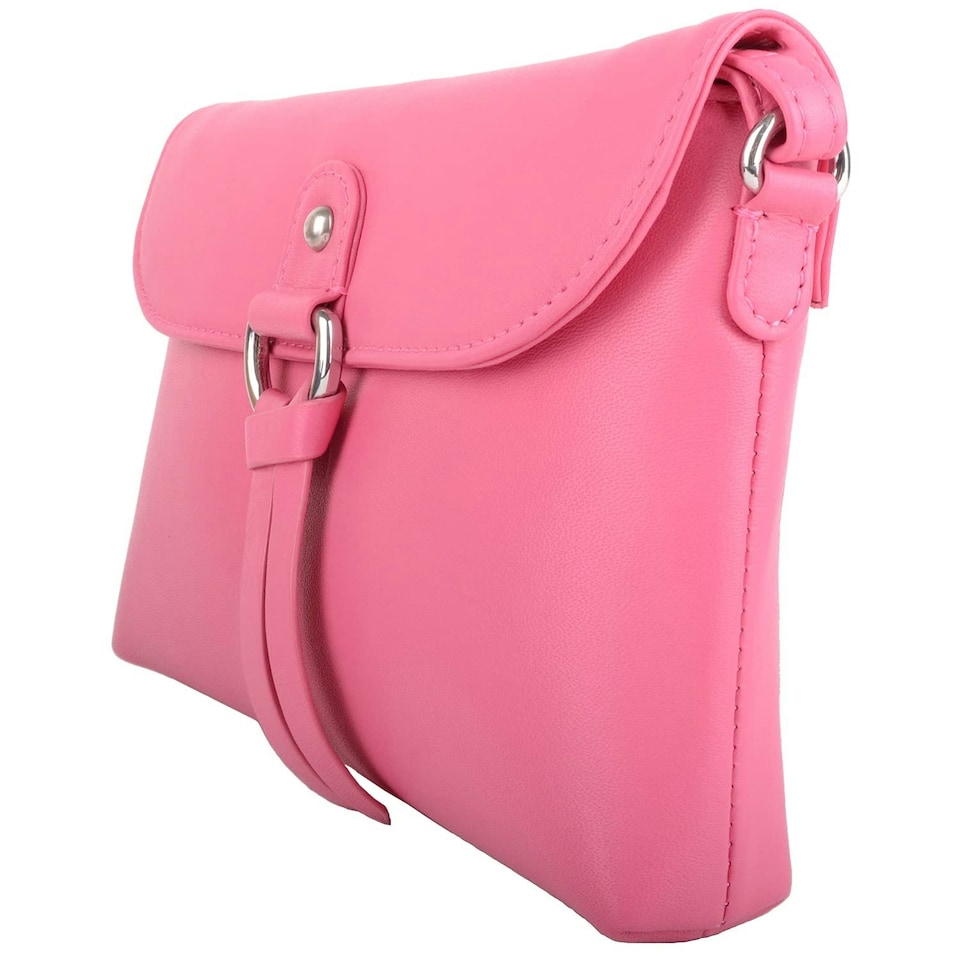 image 1 of Premium Soft Genuine Leather Cross Body Shoulder Bag, Tassel Detail Pink | Rose