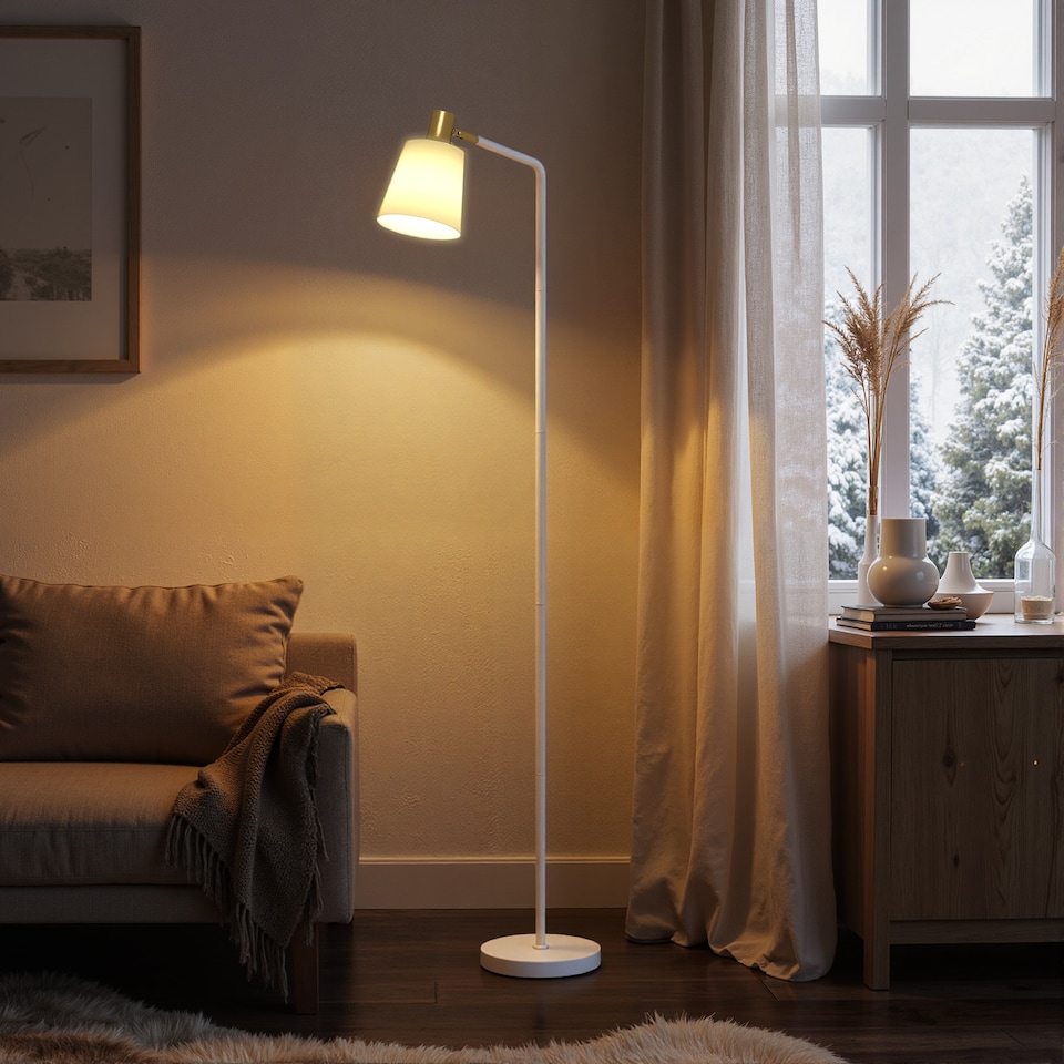image 1 of HOMCOM Standing Lamp with Rotatable Head, Modern Floor Lamp, White