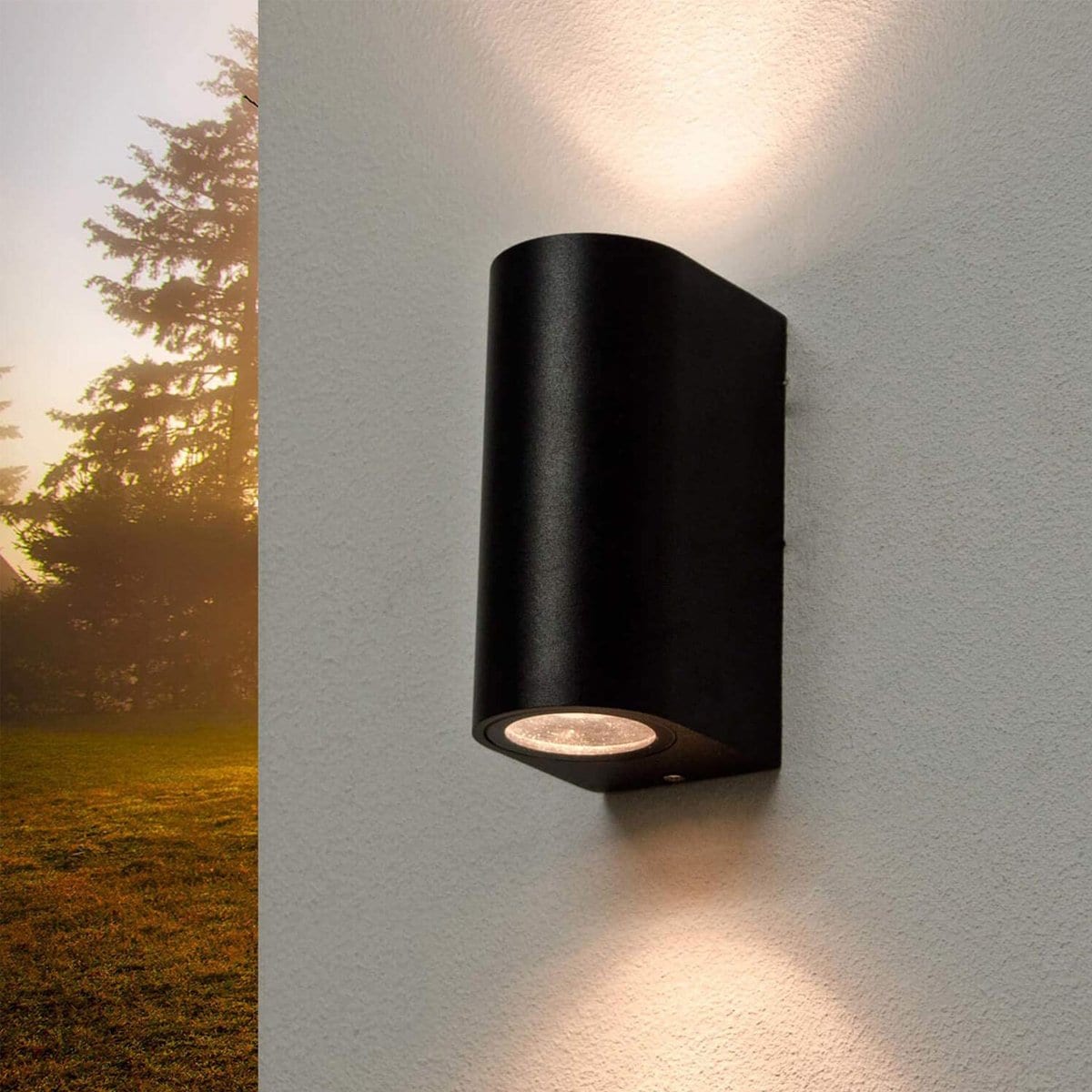 CGC Tiago Black Curved Up-and-Down Outdoor Wall Light, Double GU10 Black Black Length: 15 cm, Width: 6.8 cm, Depth: 9.2 cm