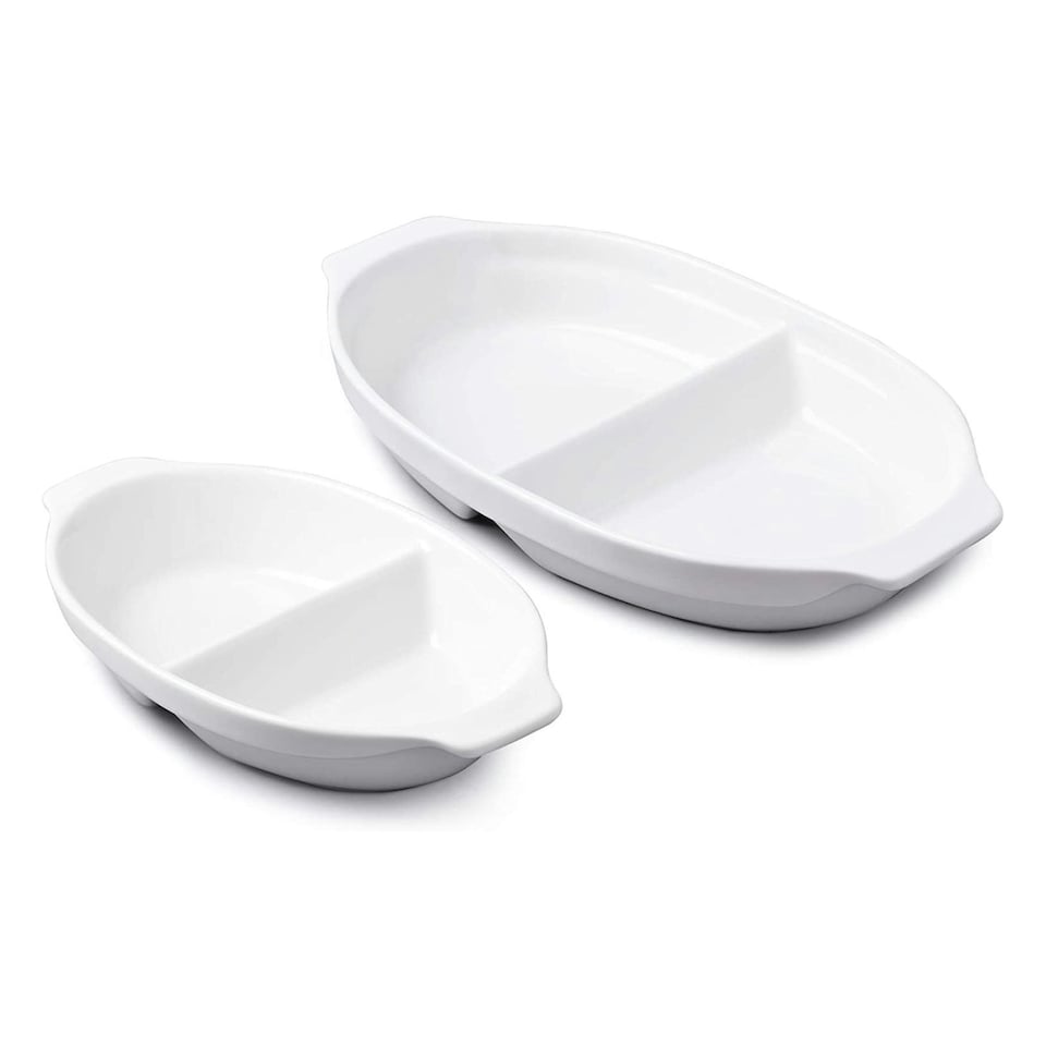 image 1 of Porcelain Divided Dish, Set of 2