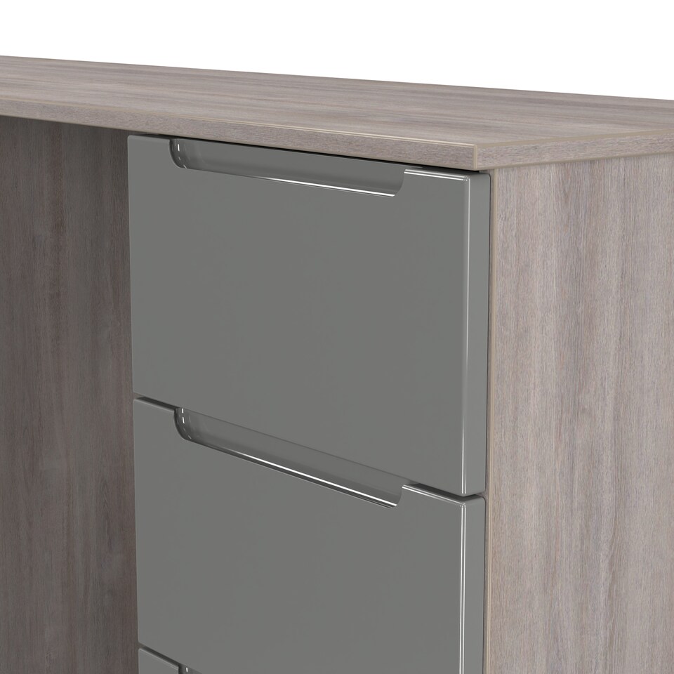 image 1 of Lucca 6 Drawer Kneehole Desk in Grey Gloss & Grey Oak (Ready Assembled) | Grey | Grey Gloss & Grey Oak