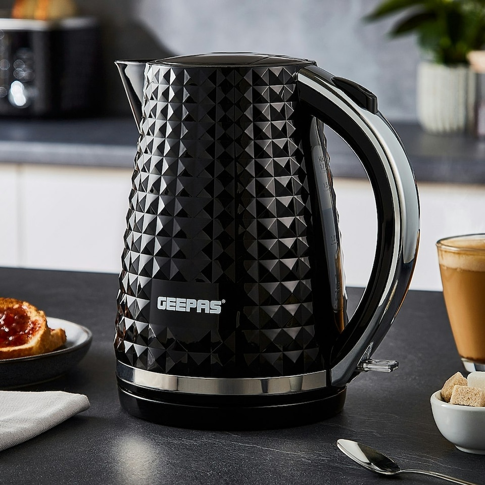 image 1 of GEEPAS 4 Slice Bread Toaster & 1.7L Cordless Electric Kettle Combo Set with Textured Design – Black
