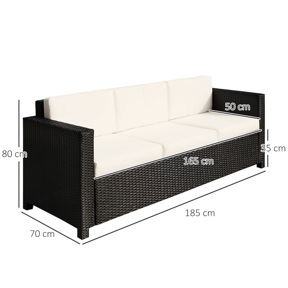 image 1 of Outsunny Rattan Wicker 3-seater Sofa Chair Patio Furniture w/ Cushion Black