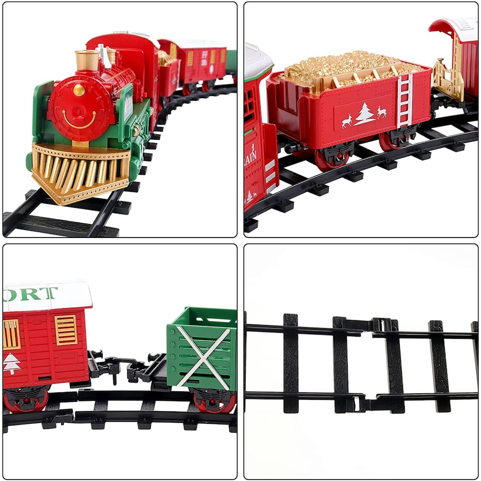 image 1 of Christmas Theme Classic Train Set for Kids with Light Realistic Sounds, Steam Effect, 3 Cars carriage and Tracks For Christmas