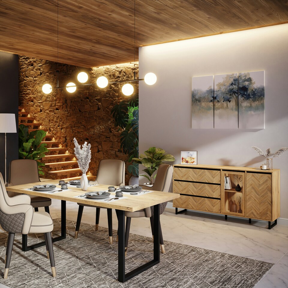image 1 of Nikomedes Sideboard in Spica Oak/Matt Black/Bartex Oak