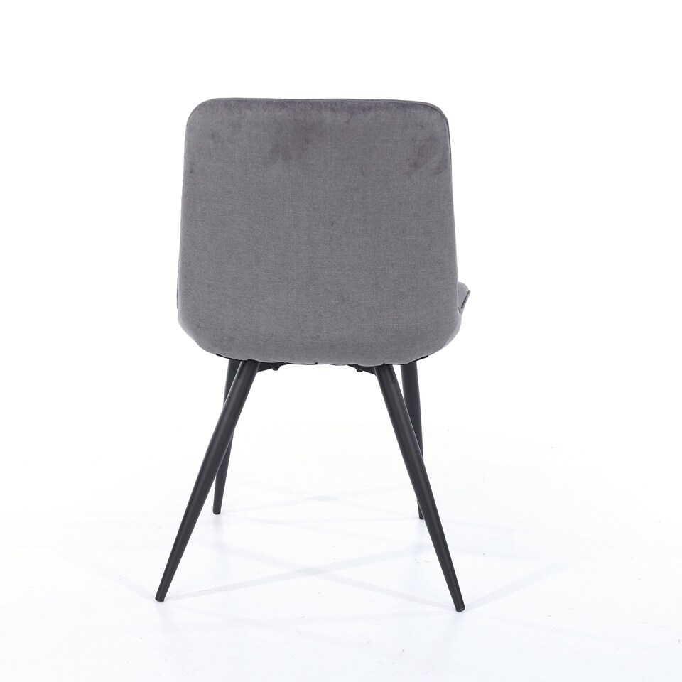 image 1 of Pair of Aspen Cord Fabric Diamond Stitch Dining Chairs with Curved Seat and Black Tapered Metal Legs | Grey | Grey | 1