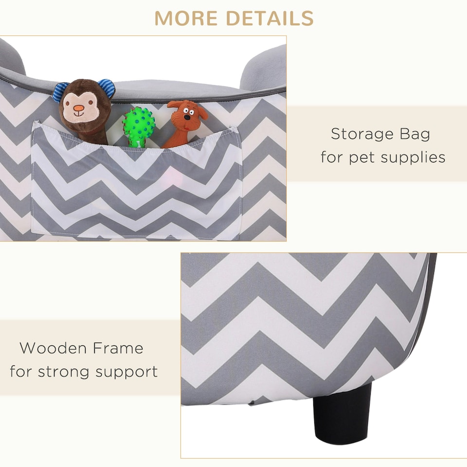 image 1 of PawHut Dog Sofa Pet Couch for XS Dogs w/ Removable Sponge Padded Cushion - Grey