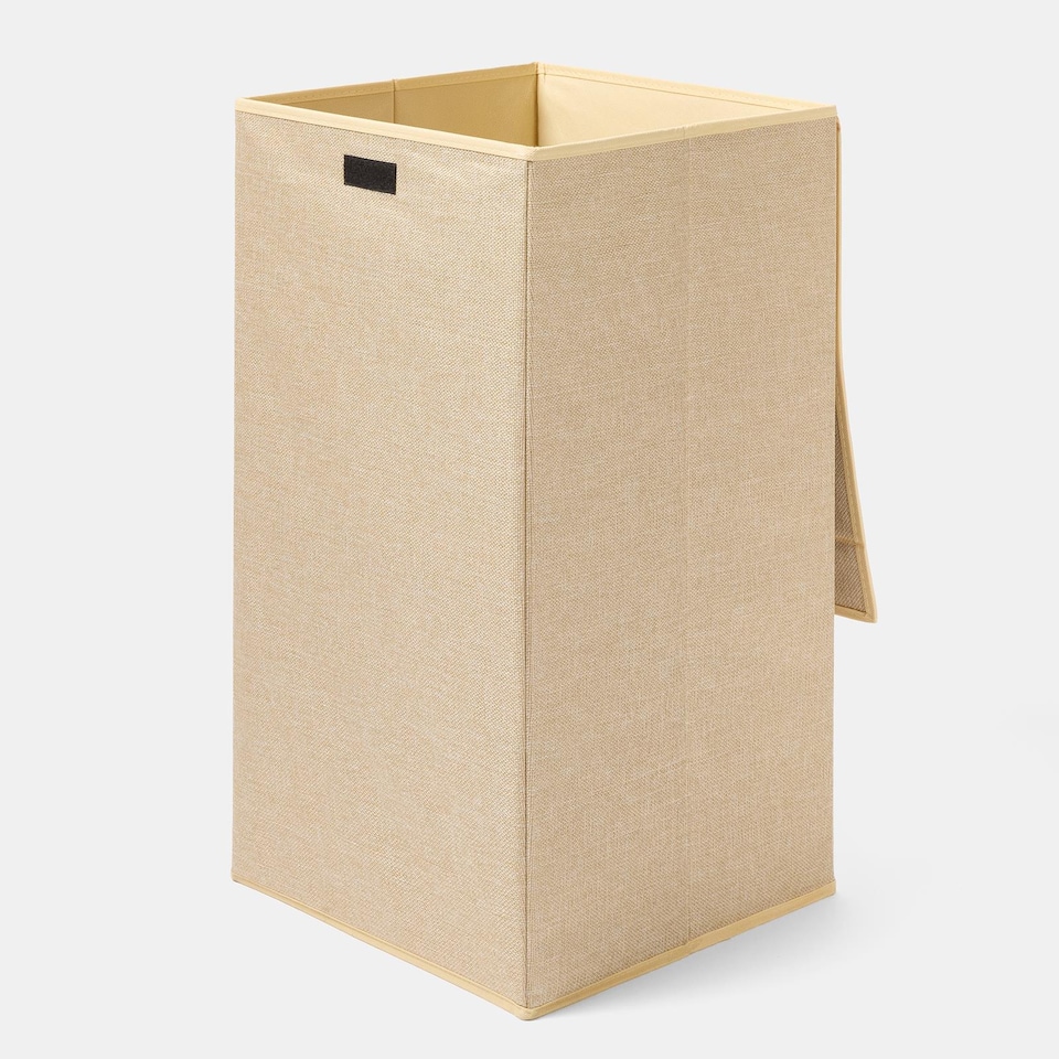 image 1 of OHS Faux Linen Laundry Basket Folding Hamper Bag with Lid