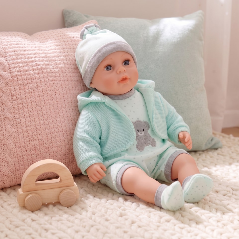 image 1 of BiBi Doll 18" Mint Baby Doll Boy With Sounds & Dummy