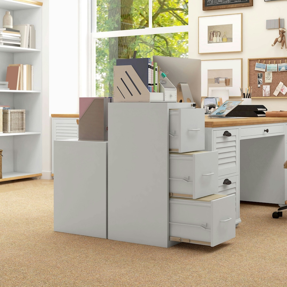 image 1 of HOMCOM 3 Drawer Filing Cabinet Steel File Cabinet for A4 Letter Size Cream