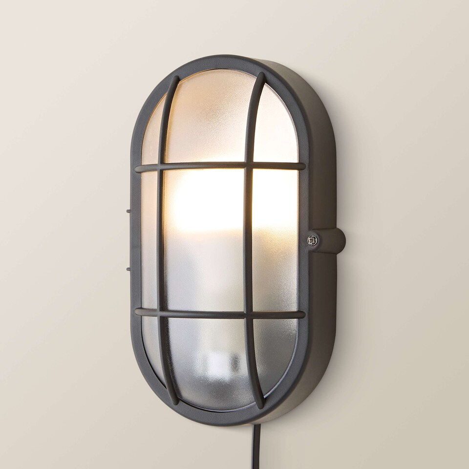 image 1 of ValueLights Carnforth Black Outdoor Garden Bulkhead Wall Light and Bulb