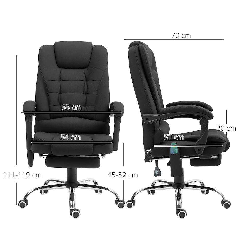 image 1 of Vinsetto Office Chair with 6 Point Massage and Back Heat, Microfibre Desk Chair with Footrest Adjustable Height and Swivel Wheels, Back Reclining, Full Black