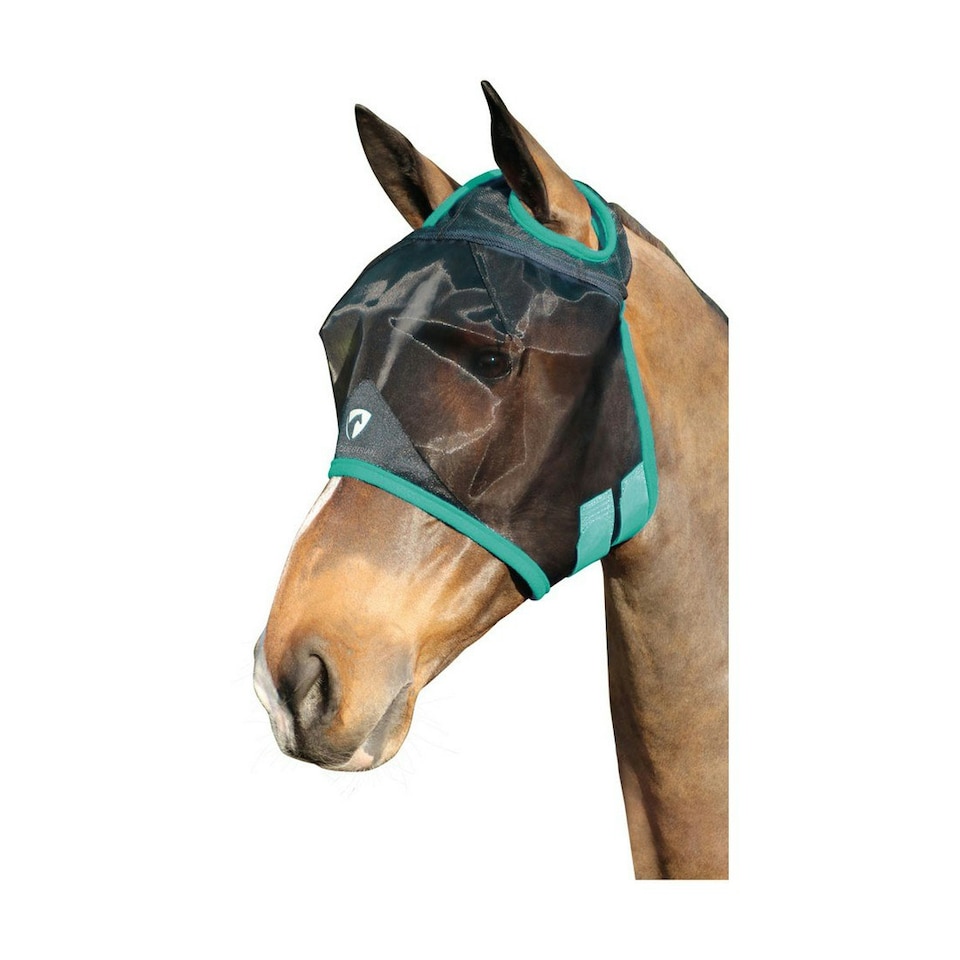 Hy BHB Equestrian Mesh Half Mask Without Ears - Black/Teal - Pony