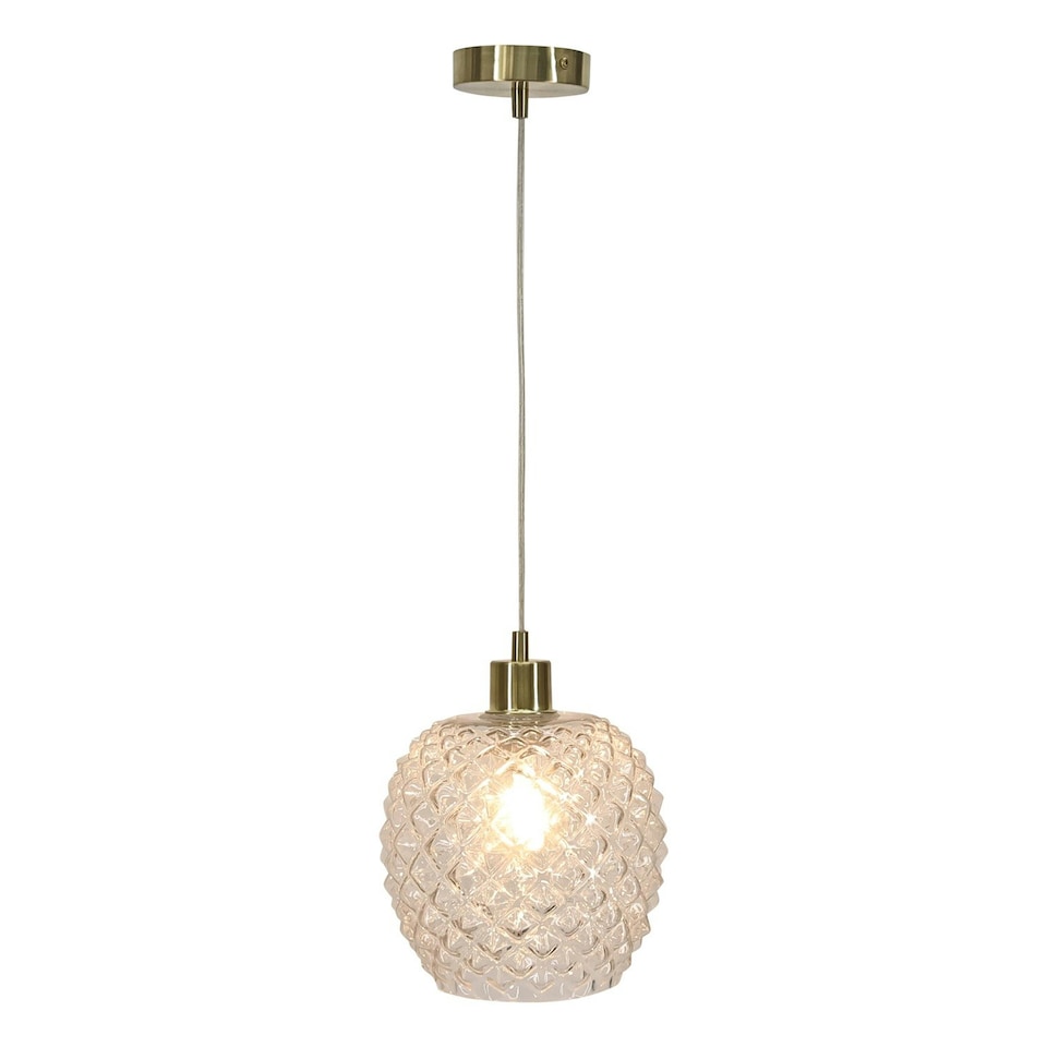 image 1 of First Choice Lighting Set of 2 Baine Clear Textured Glass with Satin Brass Pendant Fittings Bronze | Red