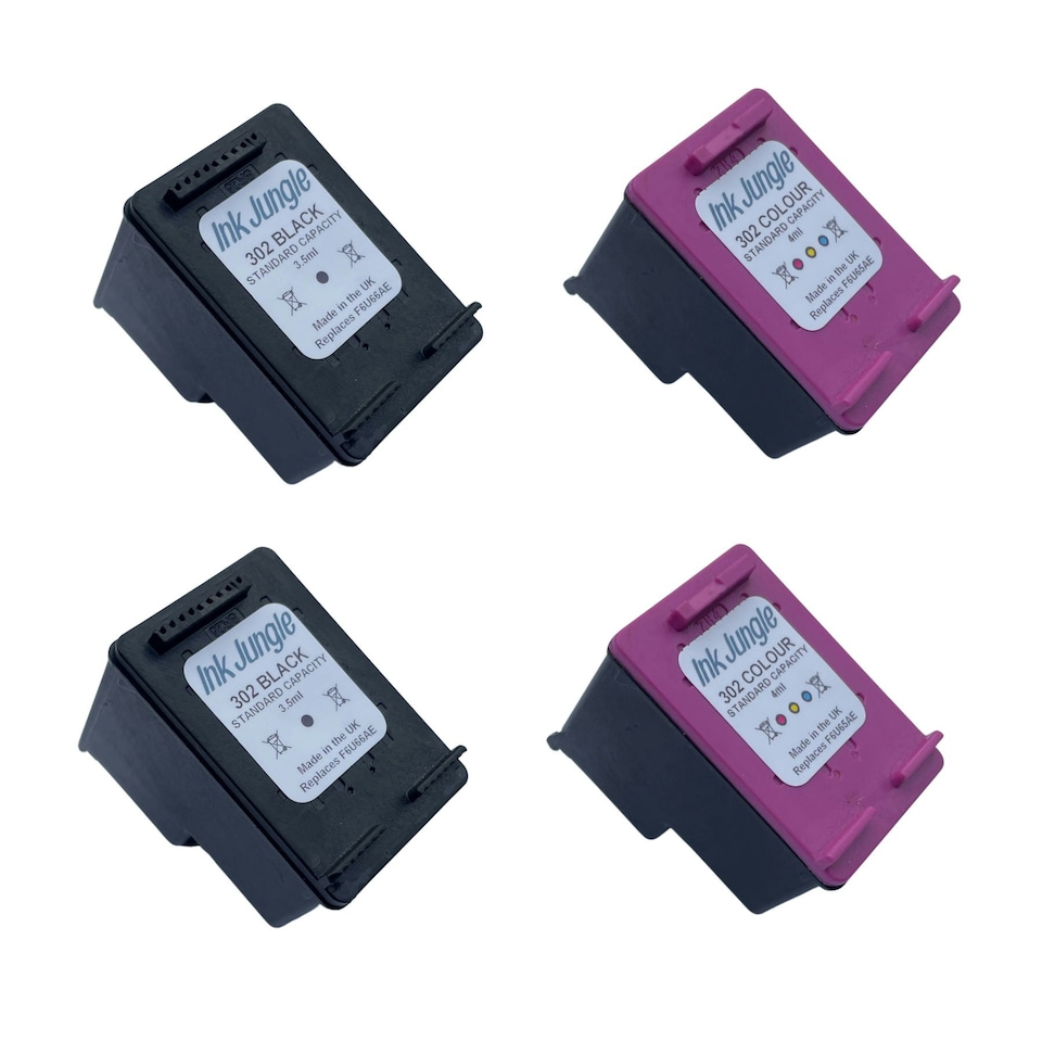 image 1 of 2x Ink Jungle 302 Black & Colour Refilled Ink Cartridges - Replaces HP 302 Black & Colour