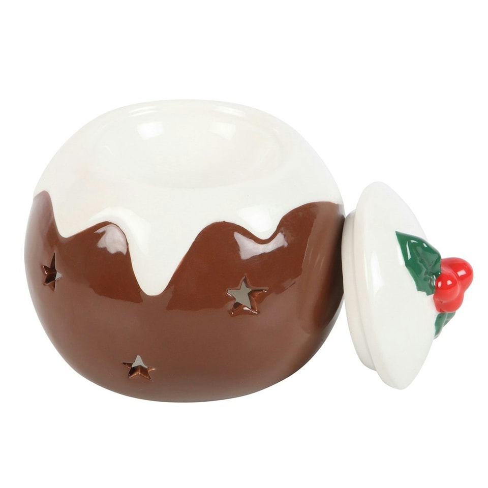 image 1 of Something Different Christmas Pudding Oil Burner - Brown/White - One Size